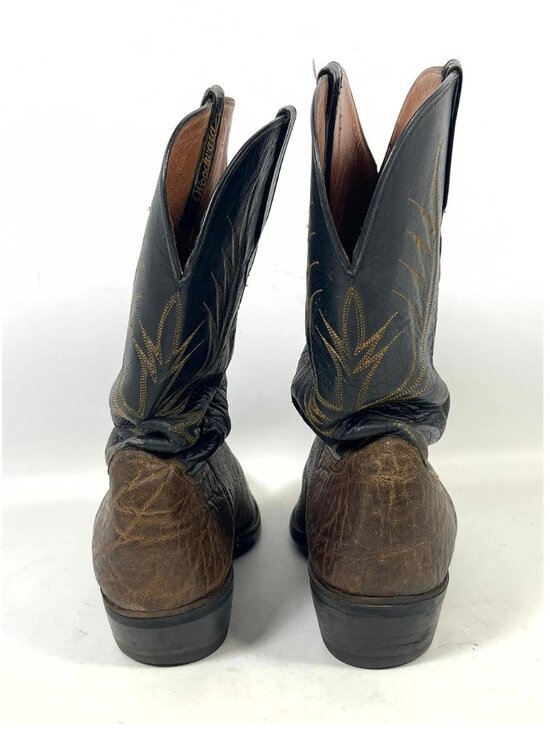 John Allen Woodward Elephant Hide Western Boots Men’s Size 12 Brown Black Exotic main image 6